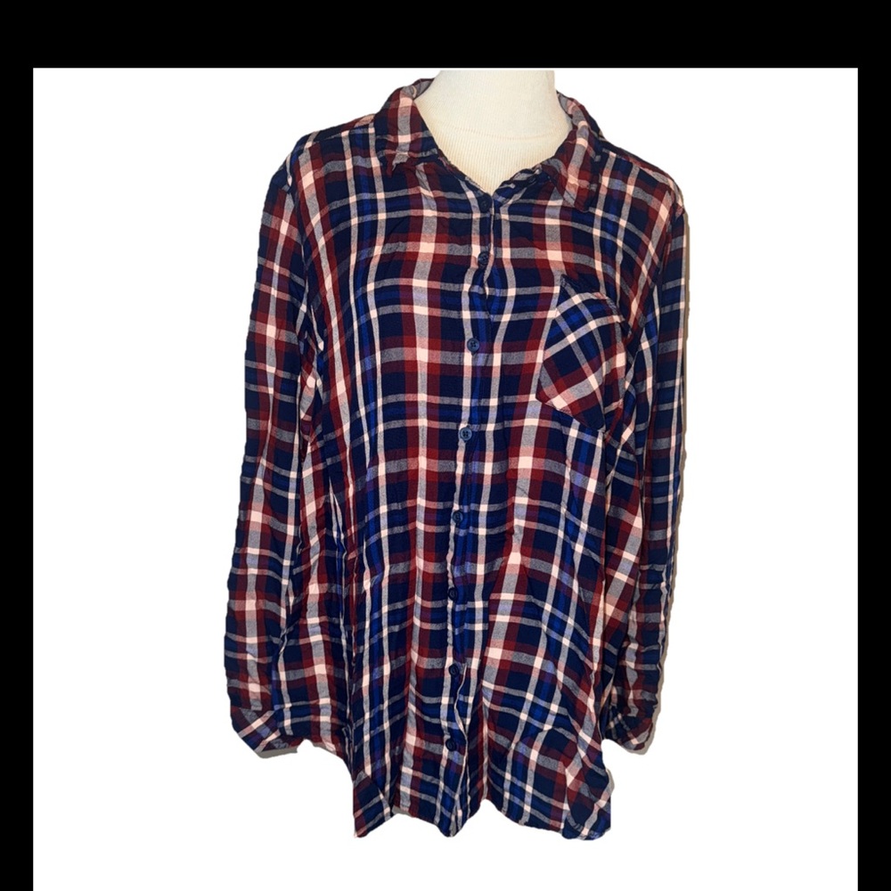 Torrid Flannel Button Shirt Red Blue 3 3X